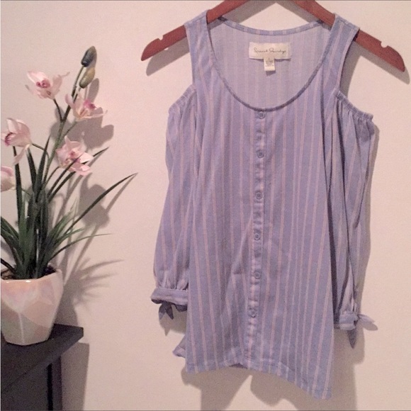 2xHOST PICK! French Laundry Small Periwinkle Striped Button Top - Picture 1 of 3
